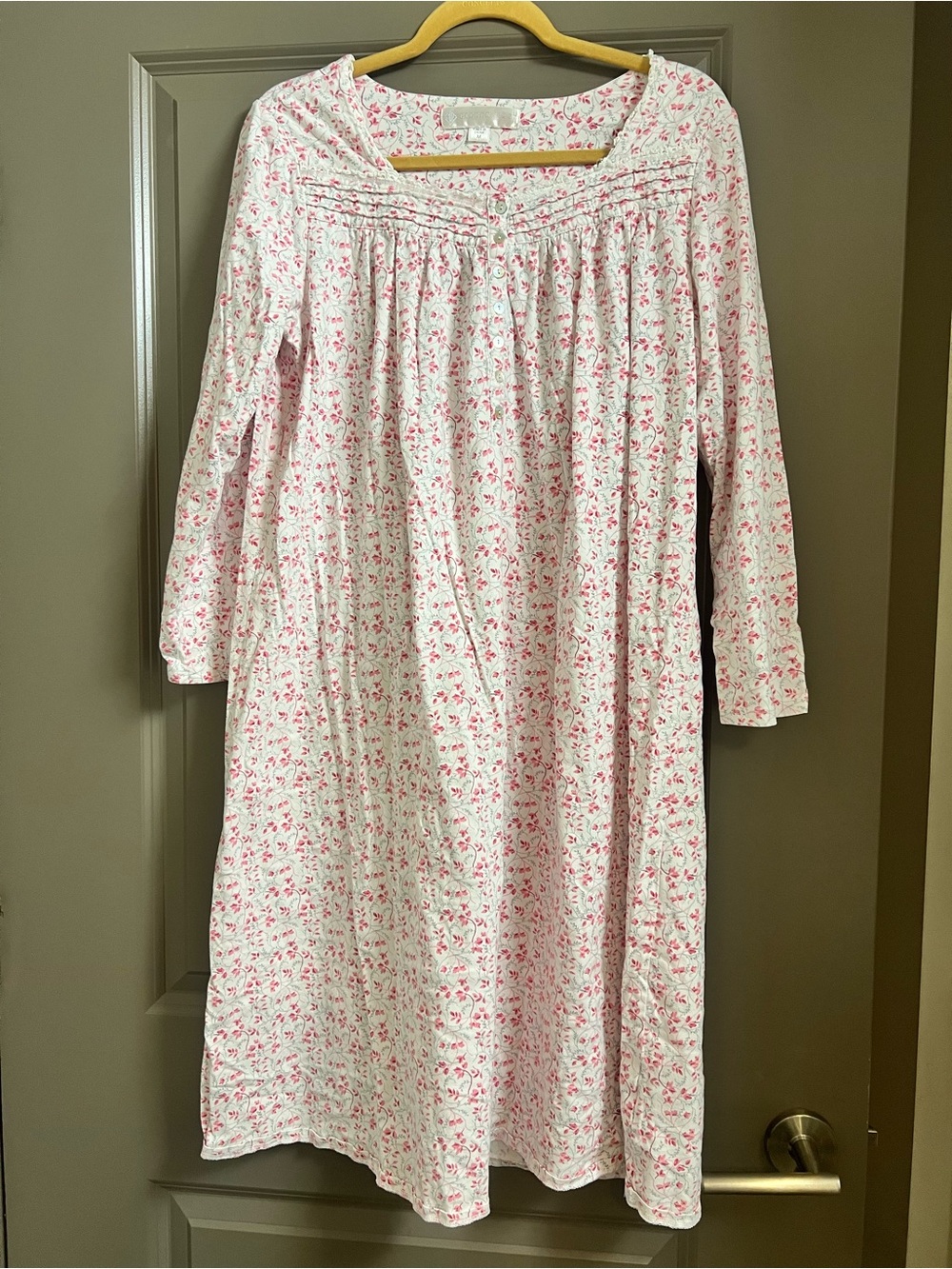 Eileen West Floral Cotton Nightgown Medium White Pink